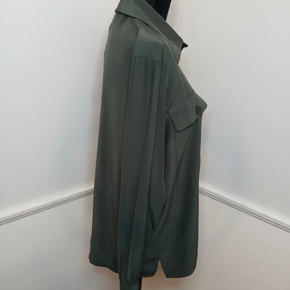 Madewell $168 Dark Green Silk Utility Button-Up Shirt Women's Size S NWT - Picture 6 of 9